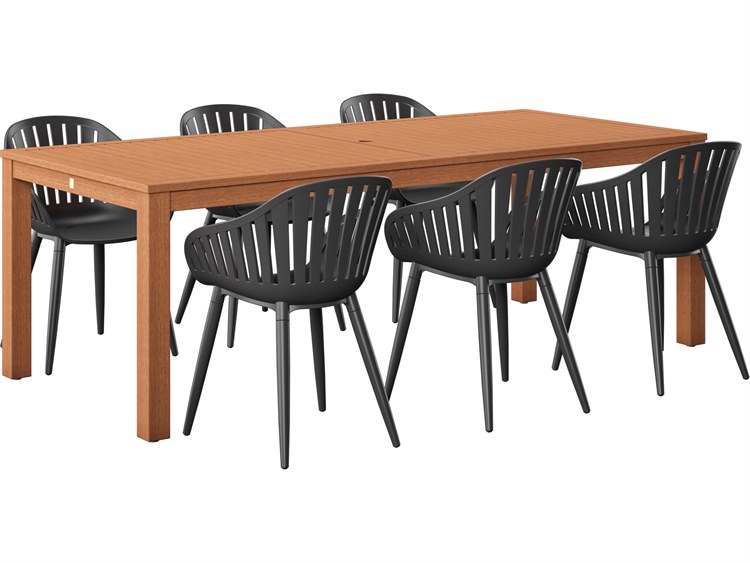 International Home Miami Amazonia Wood Aluminum Brown/Black 7 Piece Rectangular Patio Dining Set