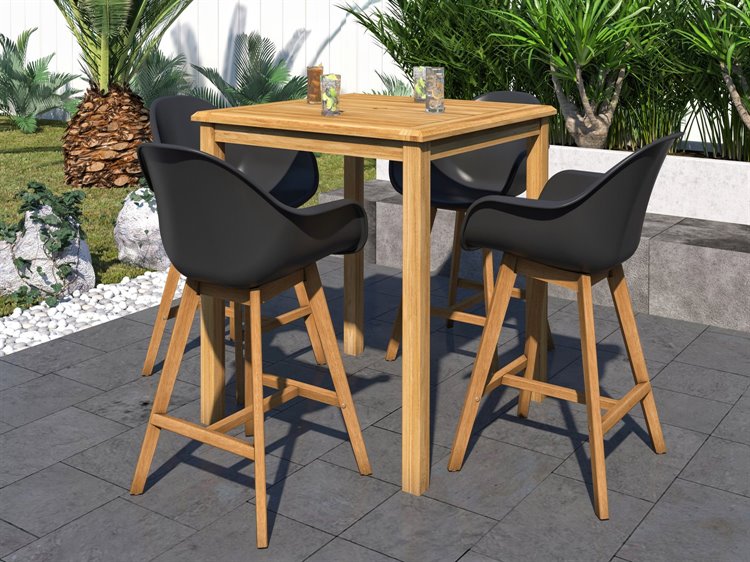 International Home Miami Amazonia 5 Piece Ares teak 100% FSC Certified Solid Wood Bar Table For Outdoor & Indoor Dinning Set