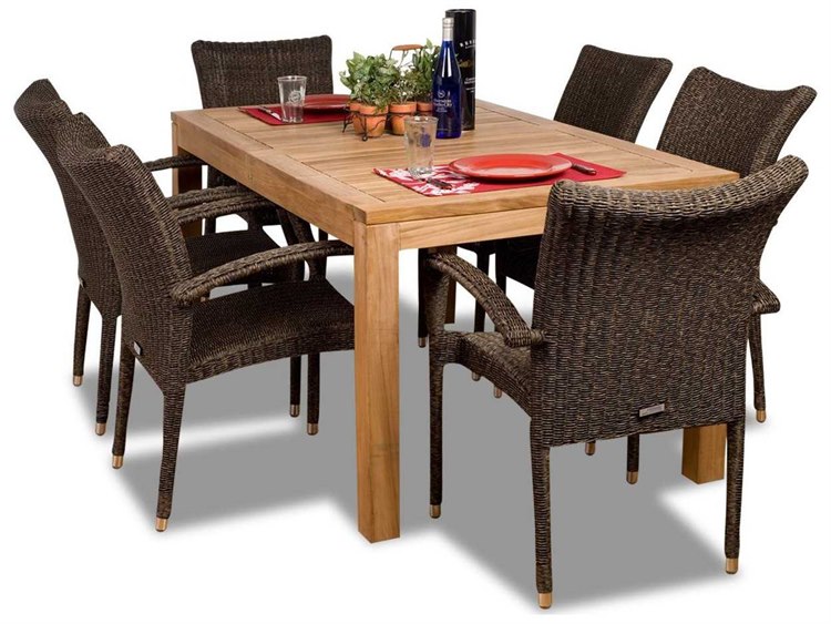 International Home Miami Amazonia Teak & Wicker Rectangular Seven Piece Brussels Dining Set