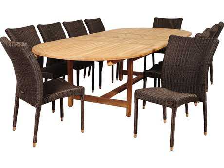 International Home Miami Amazonia Teak/Wicker District 11 Piece Double-Extendable Oval Dining Set