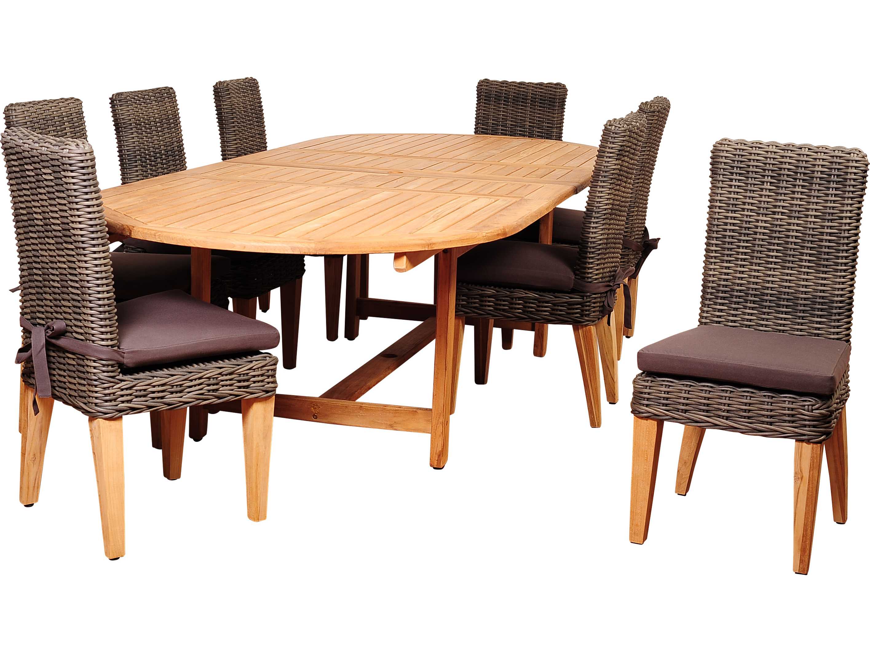 International Home Miami Amazonia Teak Wicker Singapore 9 Piece Double Extendable Oval Dining Set Imscdiandlx8singa