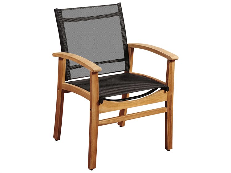 International Home Miami Amazonia Fortuna Teak Dining Arm Chair with Black Textile Sling