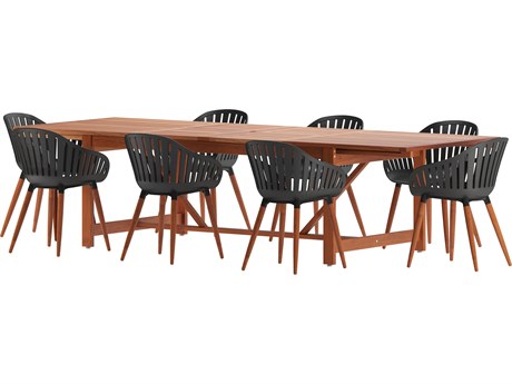 International Home Miami Amazonia Wood Resin Brown/Black & Brown 9 Piece Rectangular Dining Set