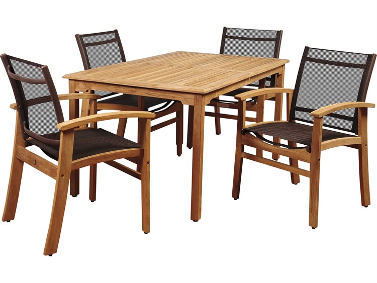 International Home Miami Amazonia New Pacific 5 Piece Teak Rectangular Dining Set with Brown Sling Chair