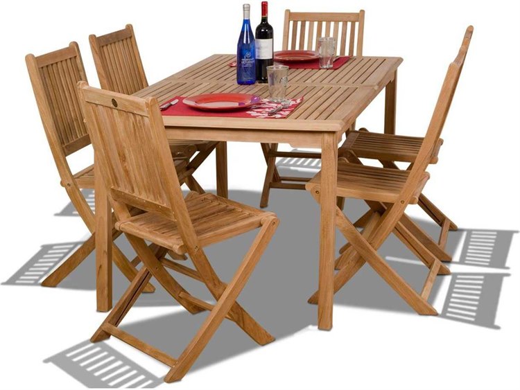 International Home Miami Amazonia Teak Rectangular Seven Piece Prague Patio Dining Set