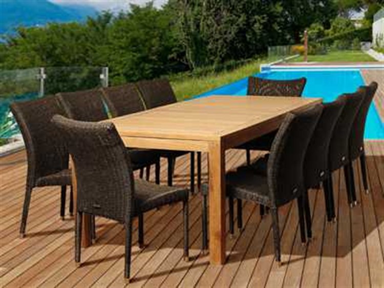 International Home Miami Amazonia Teak/Wicker Rectangular 11 Piece Christopher Dining Set