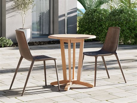 International Home Miami Amazonia 3 Piece Teak 100% FSC Certified Solid Wood For Outdoor Round Table With Brown Chair