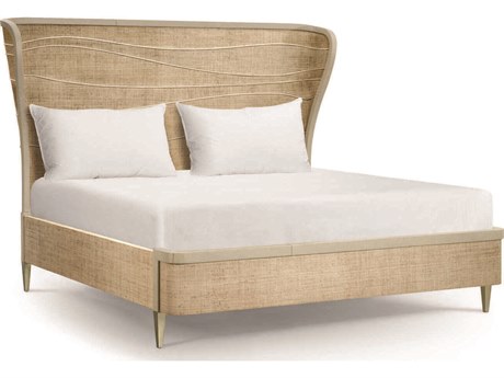 Jonathan Charles Water Raffia Beige Leather King Platform Bed