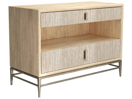 Jonathan Charles Water 2-Drawers Brass Oak Wood Nightstand