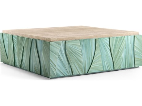 Jonathan Charles Water Square Marble Blue Straw Coffee Table