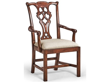 Jonathan Charles Jc Traditional JC Chippendale Acacia Wood Brown Upholstered Arm Dining Chair