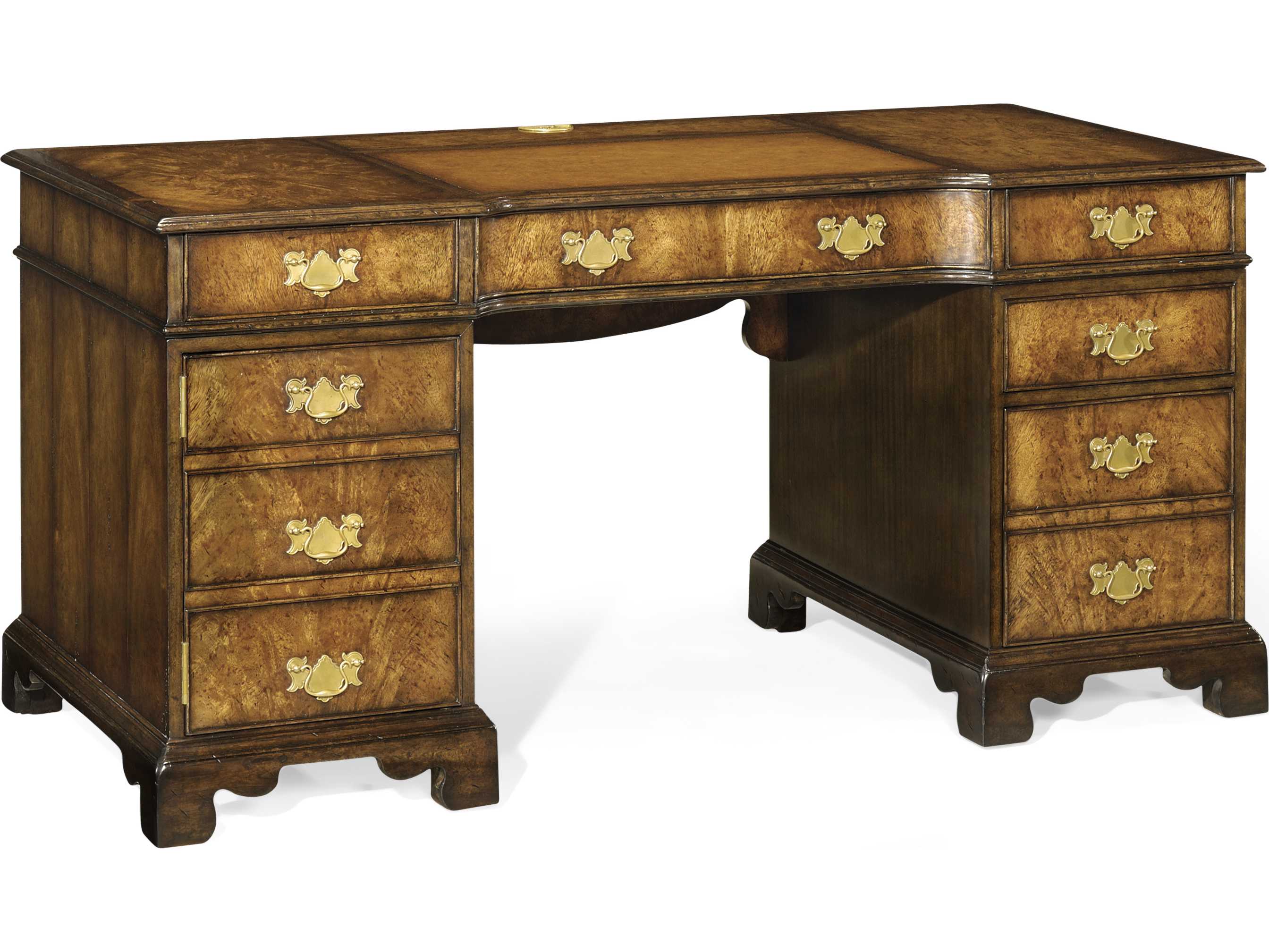 Jonathan Charles Country Farmhouse Heavy Distressed Crotch Walnut Executive Desk