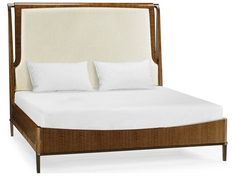 Jonathan Charles Toulouse Walnut Wood Upholstered King Panel Bed