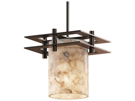 Justice Design Group Alabaster Rocks 1-Light Bronze Cylinder Mini Pendant