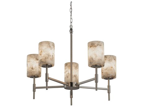 Justice Design Group Alabaster Rocks 5-Light Nickel Cylinder Chandelier
