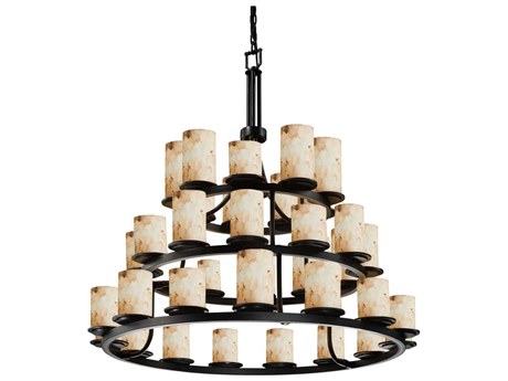 Justice Design Group Alabaster Rocks 36-Light Bronze Cylinder Tiered Chandelier