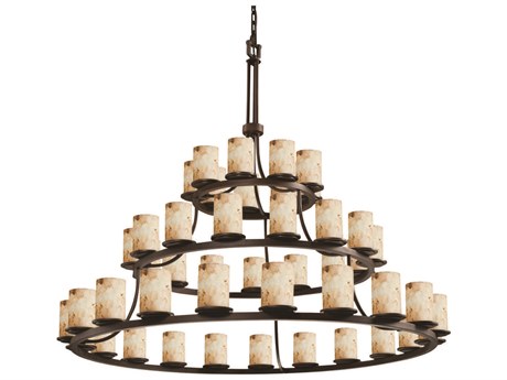 Justice Design Group Alabaster Rocks 45-Light Bronze Cylinder Tiered Chandelier