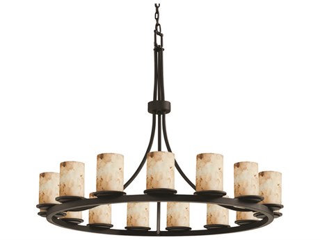 Justice Design Group Alabaster Rocks 15-Light Bronze Cylinder Chandelier