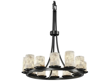 Justice Design Group Alabaster Rocks 12-Light Black Cylinder Chandelier