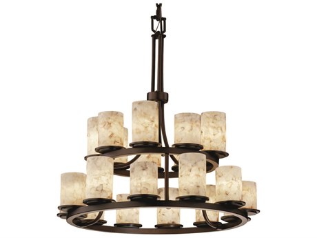 Justice Design Group Alabaster Rocks 21-Light Bronze Cylinder Tiered Chandelier