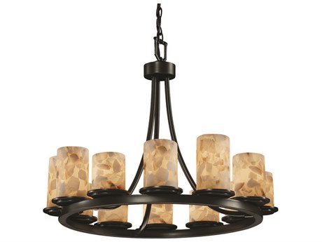 Justice Design Group Alabaster Rocks 12-Light Black Cylinder Chandelier