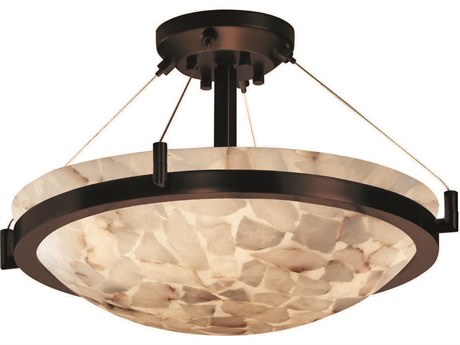 Justice Design Group Alabaster Rocks 3-Light Bronze Bowl Semi Flush Mount