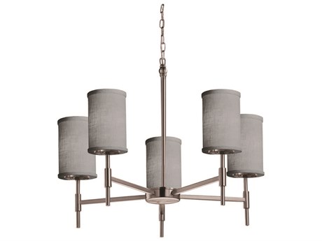 Justice Design Group Textile 5-Light Nickel Cylinder Chandelier