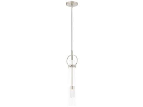 Justice Design Group Textile Brushed Nickel Glass LED Cylinder Mini Pendant
