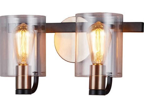 Justice Design Group Fusion 2-Light Matte Black Brass Glass Vanity Light