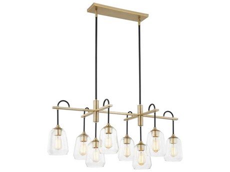 Justice Design Group Fusion 8-Light Matte Black Brass Glass Bell Linear Island Pendant