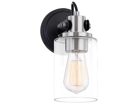 Justice Design Group Fusion 1-Light Matte Black Brushed Nickel Glass Wall Sconce