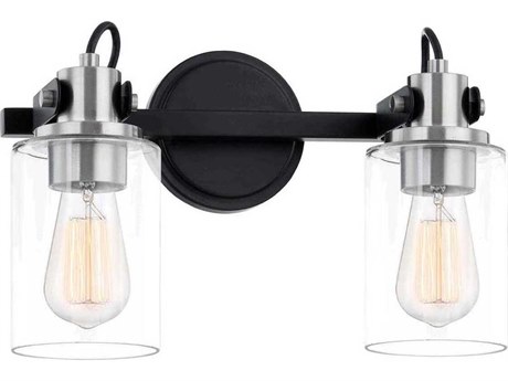 Justice Design Group Fusion 2-Light Matte Black Brushed Nickel Glass Vanity Light