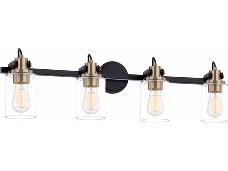 Justice Design Group Fusion 4-Light Matte Black Brass Glass Vanity Light