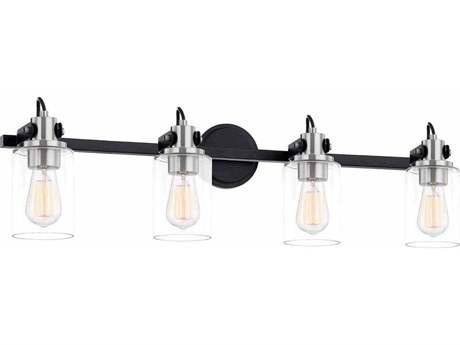 Justice Design Group Fusion 4-Light Matte Black Brushed Nickel Glass Vanity Light