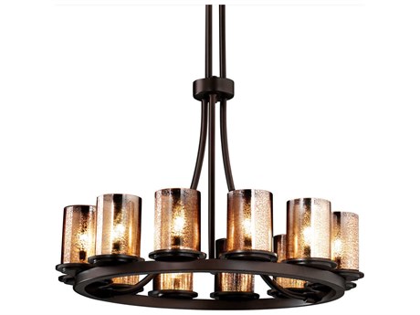 Justice Design Group Fusion 12-Light Bronze Glass Cylinder Chandelier