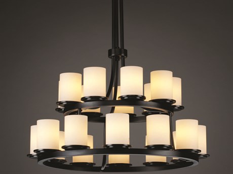 Justice Design Group Fusion 21-Light Black Glass Cylinder Tiered Chandelier
