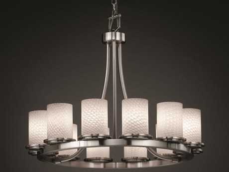 Justice Design Group Fusion 12-Light Nickel Glass Cylinder Chandelier