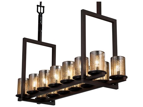 Justice Design Group Fusion 14-Light Black Glass Cylinder Island Pendant