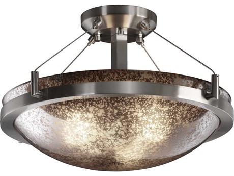 Justice Design Group Fusion 3-Light Nickel Glass Bowl Semi Flush Mount