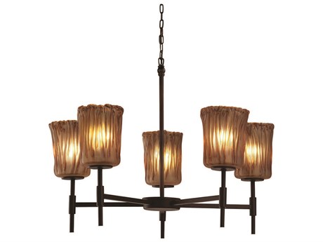 Justice Design Group Veneto Luce 5-Light Bronze Glass Cylinder Chandelier