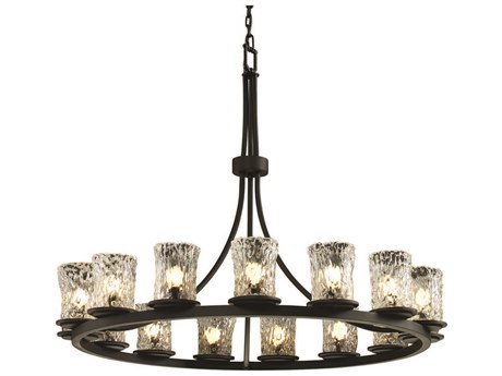 Justice Design Group Veneto Luce 15-Light Black Glass Cylinder Chandelier