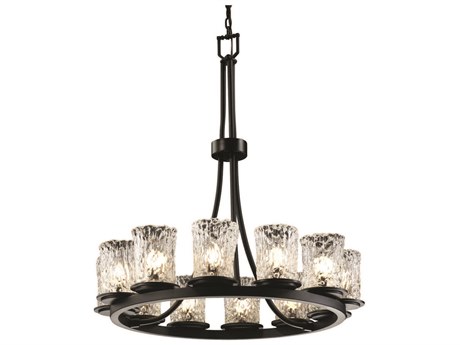 Justice Design Group Veneto Luce 12-Light Black Glass Cylinder Chandelier