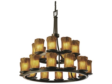 Justice Design Group Veneto Luce 21-Light Black Glass Cylinder Tiered Chandelier