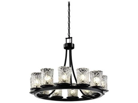 Justice Design Group Veneto Luce 12-Light Black Glass Cylinder Chandelier