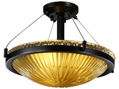 Justice Design Group Veneto Luce 3-Light Black Glass Bowl Semi Flush Mount
