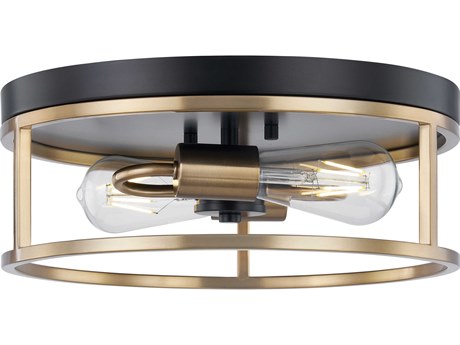 Justice Design Group Knox 2-Light Matte Black Brass Gold Drum Flush Mount