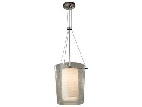 Justice Design Group Porcelina Nickel Glass Cylinder Drum Mini Pendant