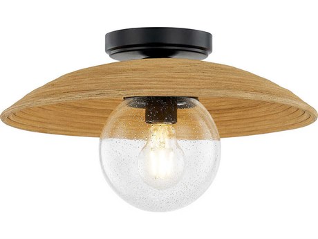 Justice Design Group Caribe Rattan 1-Light Matte Black Dome Semi Flush Mount