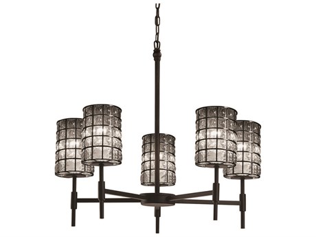 Justice Design Group Wire Glass 5-Light Black Cylinder Chandelier