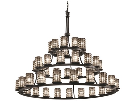 Justice Design Group Wire Glass 45-Light Black Cylinder Tiered Chandelier